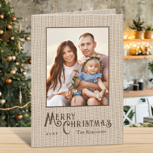 Tarjeta Festiva Fotos de la familia Rústica Burlap de Feliz Navida