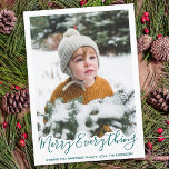 Tarjeta Festiva Fotos de la familia verde de Merry Everything<br><div class="desc">Envíe saludos de vacaciones a los Navidades con esta adorable tarjeta Merry Everything Happy Always en un moderno diseño verde. Vuelta: Feliz Todo ~ Deseándote Felicidad Siempre. Personalice su nombre familiar y los nombres individuales. Esta tarjeta de vacaciones familiares con fotos será la favorita entre todos tus amigos y familia....</div>