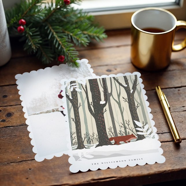 Tarjeta Festiva Fotos de la Fox Forestal de Invierno de Feliz Chri (Merry Christmas Woodland Winter Forest Fox Photo Holiday Card)