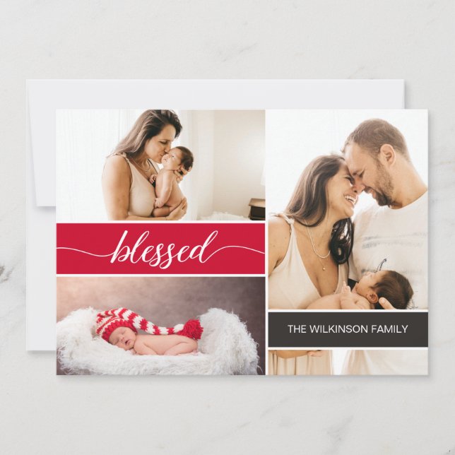 Tarjeta Festiva Fotos de la primera familia navideña de bebé bende (Anverso)