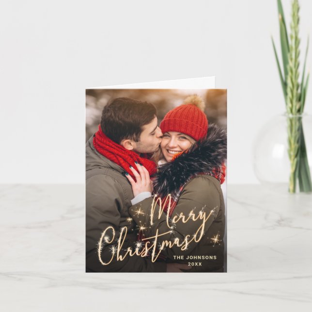 Tarjeta Festiva Fotos de los Navidades de oro modernos saludan (Anverso)