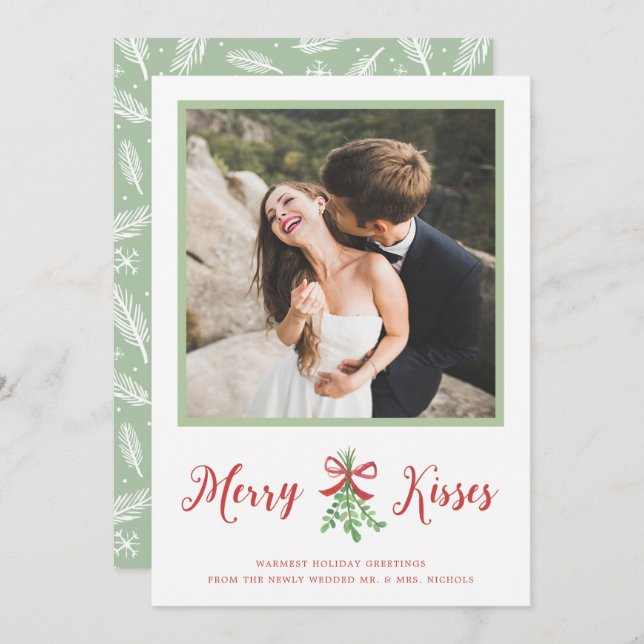 Tarjeta Festiva Fotos de los Navidades Mistletoe recién casados (Anverso / Reverso)