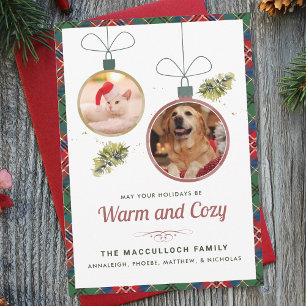 Tarjeta Festiva Fotos de mascotas de Navidades de Tartán