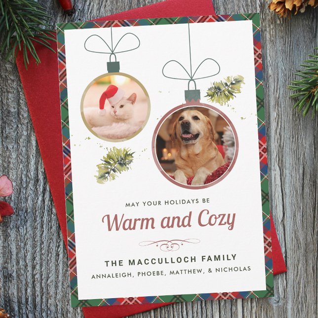 Tarjeta Festiva Fotos de mascotas de Navidades de Tartán (Pet Photos Plaid Tartan Christmas Holiday Card)