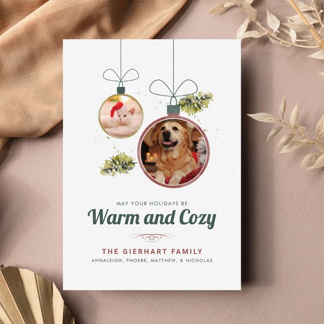 Tarjeta Festiva Fotos de mascotas Navidades familiares modernos (Warm and Cozy Christmas Pet Photos Greetings Card)