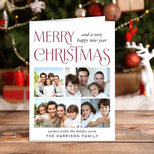 Tarjeta Festiva Fotos de Merry Christmas 4 (This holiday season, let your family's smiles and heartwarming memories shine on our 4 photo card)