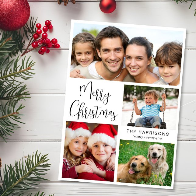 Tarjeta Festiva Fotos de Merry Christmas 4 (This holiday season, let your family's smiles and heartwarming memories shine on our 3 photo card)