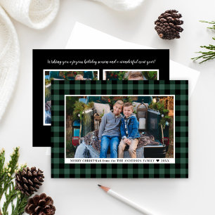 Tarjeta Festiva Fotos de Merry Christmas Green Buffalo Plaid