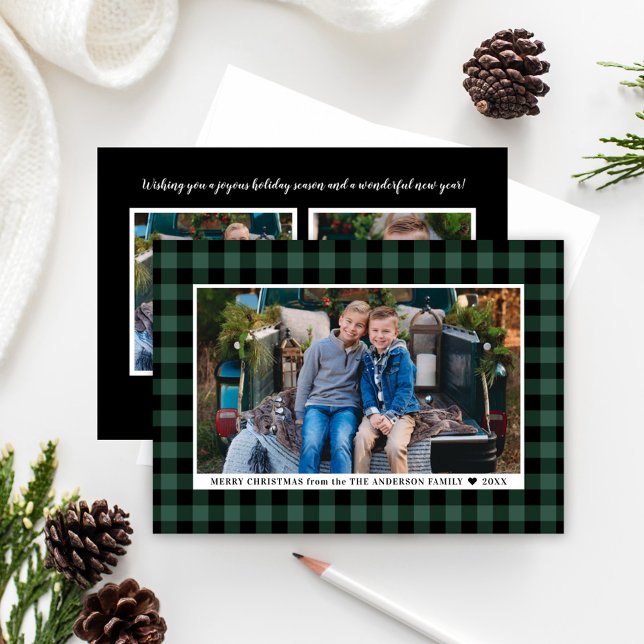 Tarjeta Festiva Fotos de Merry Christmas Green Buffalo Plaid (Subido por el creador)