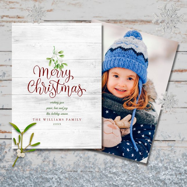 Tarjeta Festiva Fotos de Merry Christmas Mistletoe Rustic Wood (Subido por el creador)