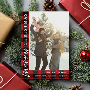 Tarjeta Festiva Fotos de Merry Christmas Red Buffalo Plaid