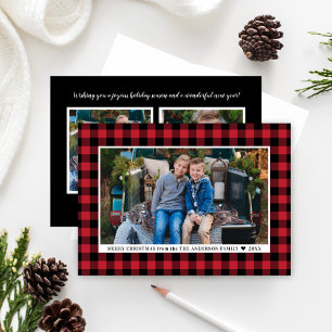 Tarjeta Festiva Fotos de Merry Christmas Red Buffalo Plaid
