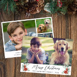 Tarjeta Festiva Fotos de Merry Christmas Winter Florals<br><div class="desc">Fotos navideñas de Feliz Festividad con tu foto,  "Feliz Navidad" en un guión contemporáneo,  tu nombre familiar en una tipografía moderna y simple y acuarelas de flores de poinsettia y vegetación de invierno. Añade 3 fotos adicionales y tus nombres en la parte posterior.</div>