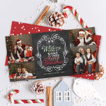 Tarjeta Festiva Fotos de Mistletoes de Chalkboard Rústico de Feliz<br><div class="desc">'Deseándote Una Feliz Navidad' Colorida Tipografía De Saludos Dentro De Un Marco Tradicional De Vintage, Navidades Rústicos Chalkboard Con Tarjeta De Festividad De 4 Collages de fotos. Diseñado por fat*fa*tin. Fácil de personalizar con su propio texto, foto o imagen. Para solicitudes de personalizados, por favor contacte directamente con fat*fa*tin. Se...</div>