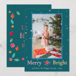 Tarjeta Festiva Fotos de Navidades coloridos de Merry Bright