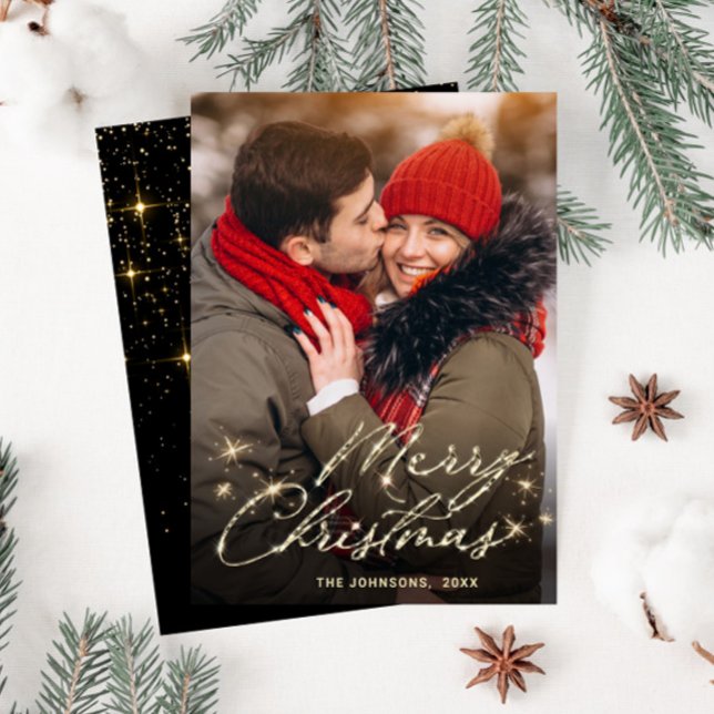 Tarjeta Festiva Fotos de Navidades de oro modernos saludan (Subido por el creador)