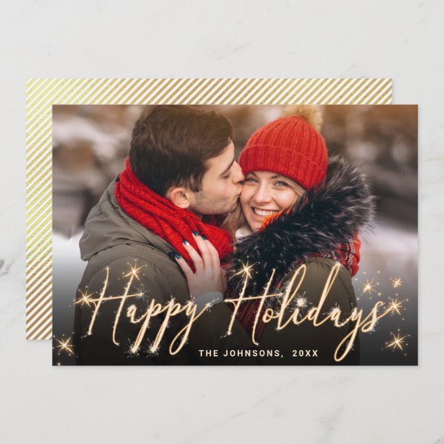 Tarjeta Festiva Fotos de Navidades de oro modernos saludan (Anverso / Reverso)