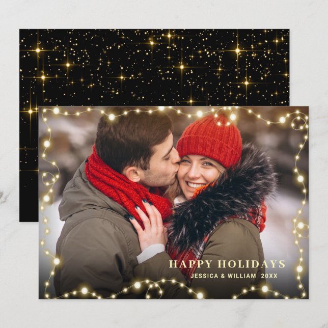 Tarjeta Festiva Fotos de Navidades de oro modernos saludan (Anverso / Reverso)