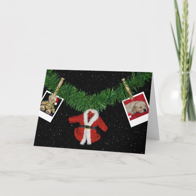 Tarjeta Festiva Fotos de Navidades en copos de nieve con guirnalda (Anverso)