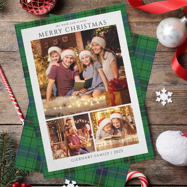 Tarjeta Festiva Fotos de Navidades modernos Tartán Rústico (Plaid Modern Christmas Photos Tartan Rustic Holiday Card)