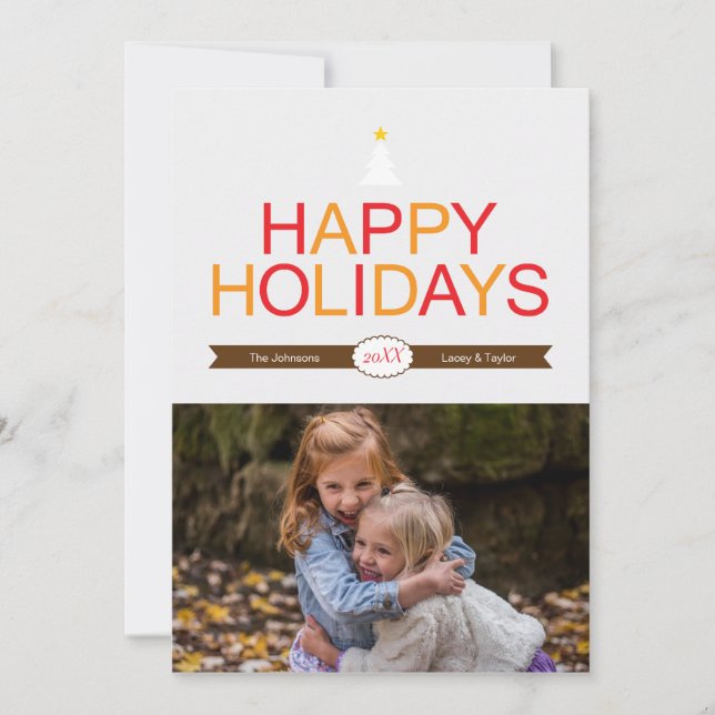 Tarjeta Festiva Fotos de Navidades Rojos, Oro y Marrón de vacacion (Anverso)