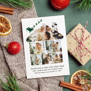 Tarjeta Festiva Fotos de nuevo hogar Collage Verde Trineo de Santa