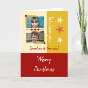 Tarjeta Festiva Fotos de oro rojo de la abuela navideña