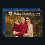 Tarjeta Festiva Fotos de oro y azul de Hanukkah Happy moderno<br><div class="desc">Tarjeta de vacaciones de fotos de alta calidad Hanukkah Blue y Gold Happy</div>