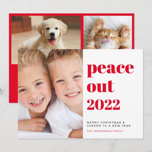 Tarjeta Festiva Fotos de Peace Out Navidades Rojos (Anverso / Reverso)