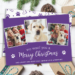 Tarjeta Festiva Fotos de perros Mascotas personalizados Woof Merry<br><div class="desc">¿Buscando una manera única de difundir alegría por las vacaciones esta temporada? ¡No busque más que nuestras tarjetas de vacaciones de mascota de Navidad We Woof You! Nuestra tarjeta "We Woof You a Merry Christmas" es a la vez linda y moderna, con un mensaje divertido y festivo que seguramente difundirá...</div>