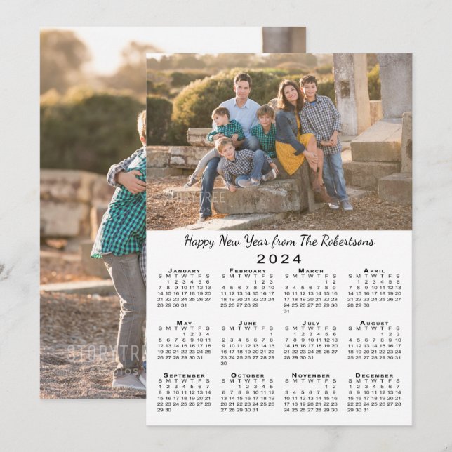 Tarjeta Festiva Fotos de Personalizados del Calendario 2 de 2024 F (Anverso / Reverso)