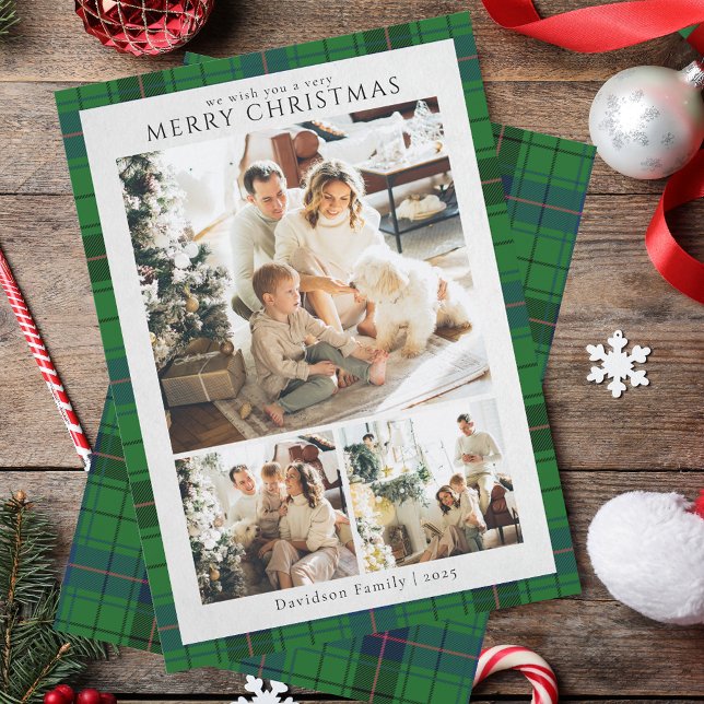 Tarjeta Festiva Fotos de Plaid Retro Navidades Tartan Rustic (Plaid Retro Christmas Photos Tartan Rustic Holiday Card)