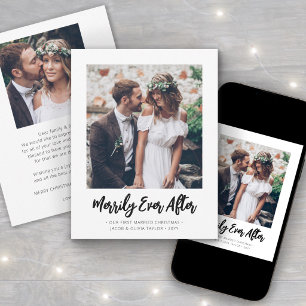 Tarjeta Festiva Fotos de recién casados Brushed Merrily Ever After