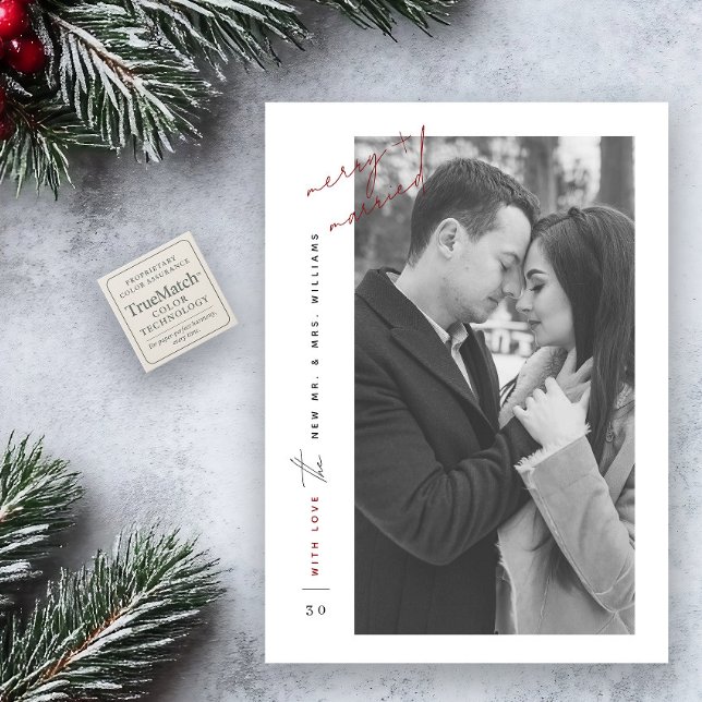 Tarjeta Festiva Fotos de recién casados en blanco y negro marrón (Subido por el creador)