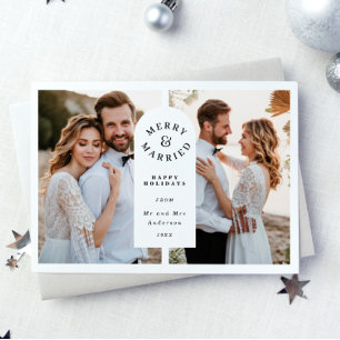 Tarjeta Festiva Fotos de recién casados modernos de merry y casado