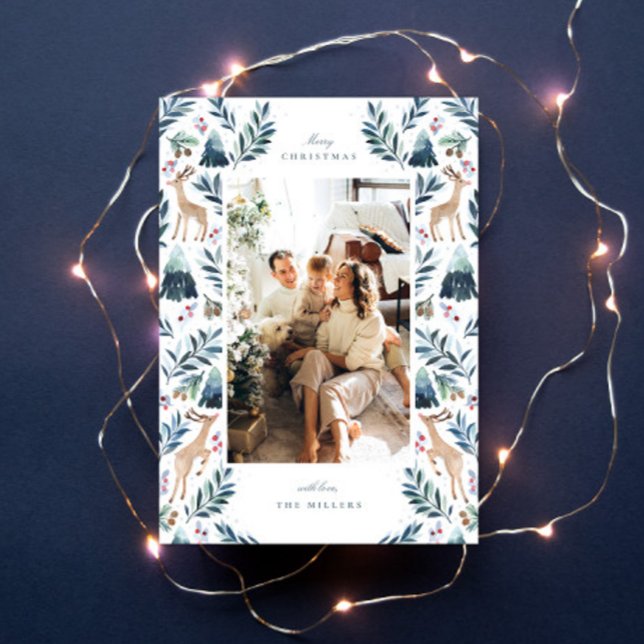 Tarjeta Festiva Fotos de Reno de Acuarela en el Bosque (Subido por el creador)