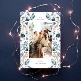 Tarjeta Festiva Fotos de renos en acuarela en el bosque