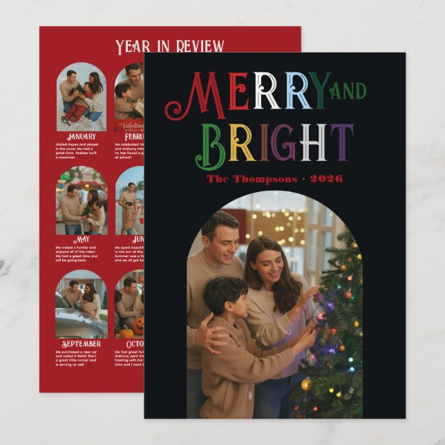Tarjeta Festiva Fotos de tonos brillantes de "Resumen del año" Nav (Anverso / Reverso)