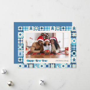 Tarjeta Festiva Fotos de tonos de azul para el Año Nuevo en patchw