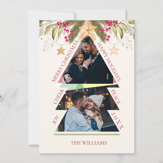 Tarjeta Festiva Fotos de varias familias Green deja a Navidades fe (Anverso)