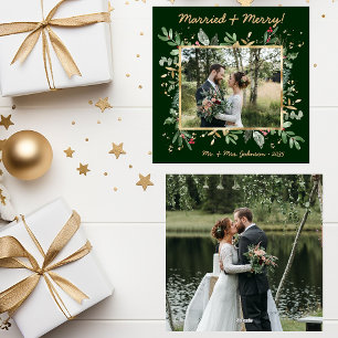 Tarjeta Festiva Fotos de Verde Botánico Moderno Casados y Alegres