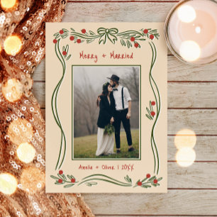 Tarjeta Festiva Fotos De Vintage Hand Drawn Merry Y Casada Con Dos