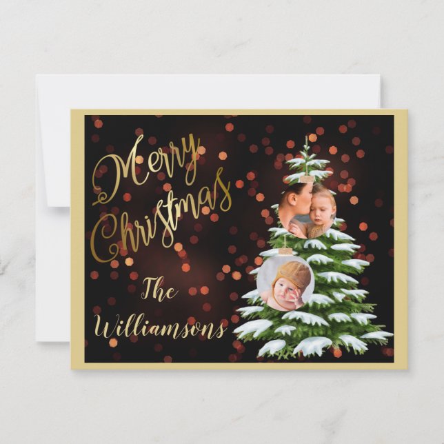 Tarjeta Festiva Fotos del Árbol de Oro Elegante presupuesto Feliz  (Anverso)