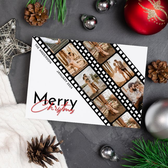 Tarjeta Festiva Fotos del Collage de películas de cámara mínima pa (Merry Christmas minimal Camera film Collage photo card)