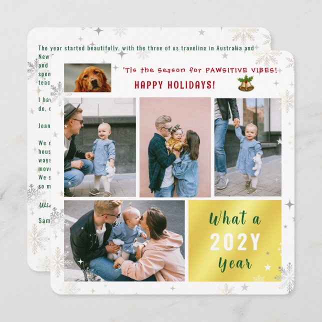 Tarjeta Festiva Fotos del divertido gato de perro qué año de vacac (Anverso / Reverso)