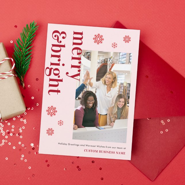 Tarjeta Festiva Fotos del equipo Rojo Rosa Merry Bright para empre (Subido por el creador)