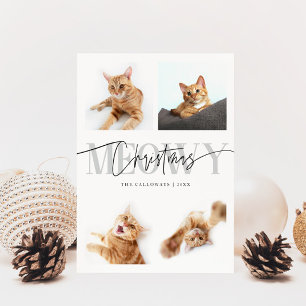 Tarjeta Festiva Fotos del gato de Meowy Navidades Navidades blanco