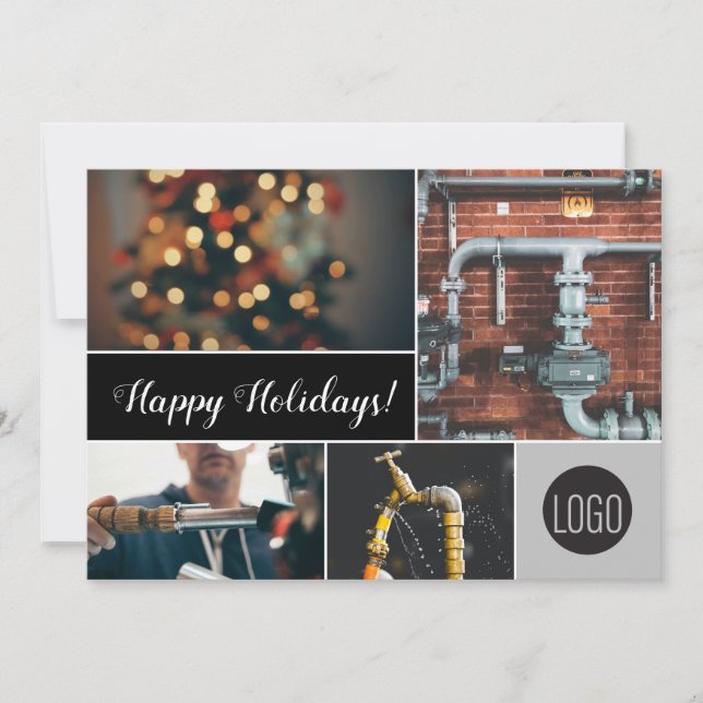 Tarjeta Festiva Fotos del logo de Happy Holidays Plumber Business (Anverso)
