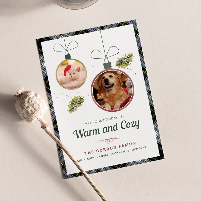 Tarjeta Festiva Fotos del Mascota de Navidades familiares Gordon T (Warm and Cozy Pet Photos Plaid Gordon Tartan Christmas Greetings)
