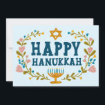 Tarjeta Festiva Fotos del Personalizado de HAPPY HANUKKAH Floral W<br><div class="desc">Dibujé texto a mano y flores por mí para ti. Haga clic en "personalizar" para editar y agregar su propio texto y fotos al dorso de la postal o cambiar los colores de fondo. Todo es personalizable. Para más diseños y colores, revisa mi tienda! O hazme saber si quieres algo...</div>